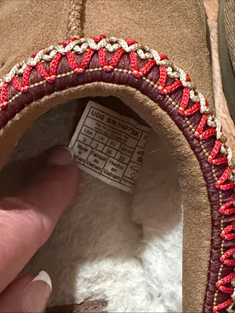 UGG Kids Chestnut Suede Slip-On Clog with Red Trim